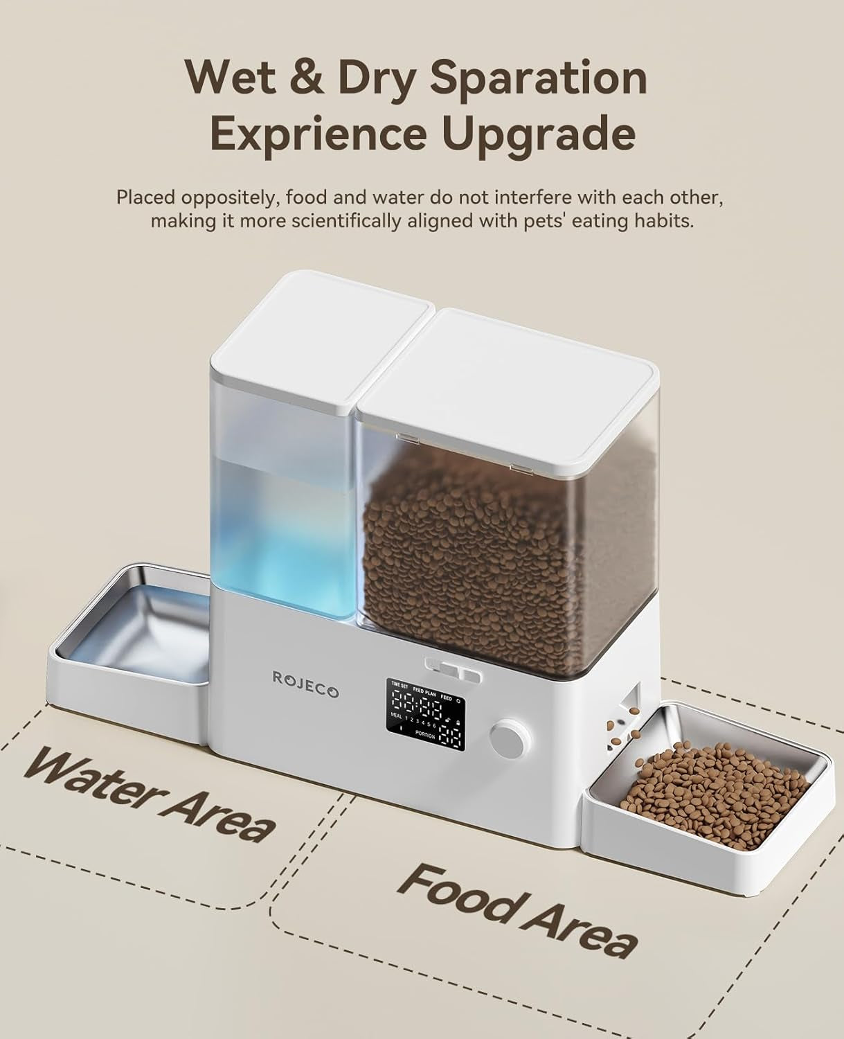 Automatic Cat Feeder and Water Dispenser,36Cups/8.5L 2-In-1 Stainless Steel Bowls Large Capacity Cat Food Dispenser and Gravity Water Fountain for Cats Small Dogs Puppies Kittens Pets