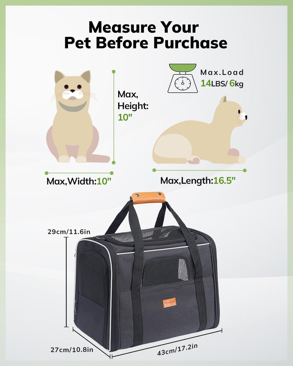 Cat Carrier - Cat Carrier Soft for Medium or Large Cats up to 20Lbs, with Dual-Sided Cushion, Secure Buckle and Foldable Bowl, Dog Carriers for Small Dogs - Pet Carrier (Dark Gray)
