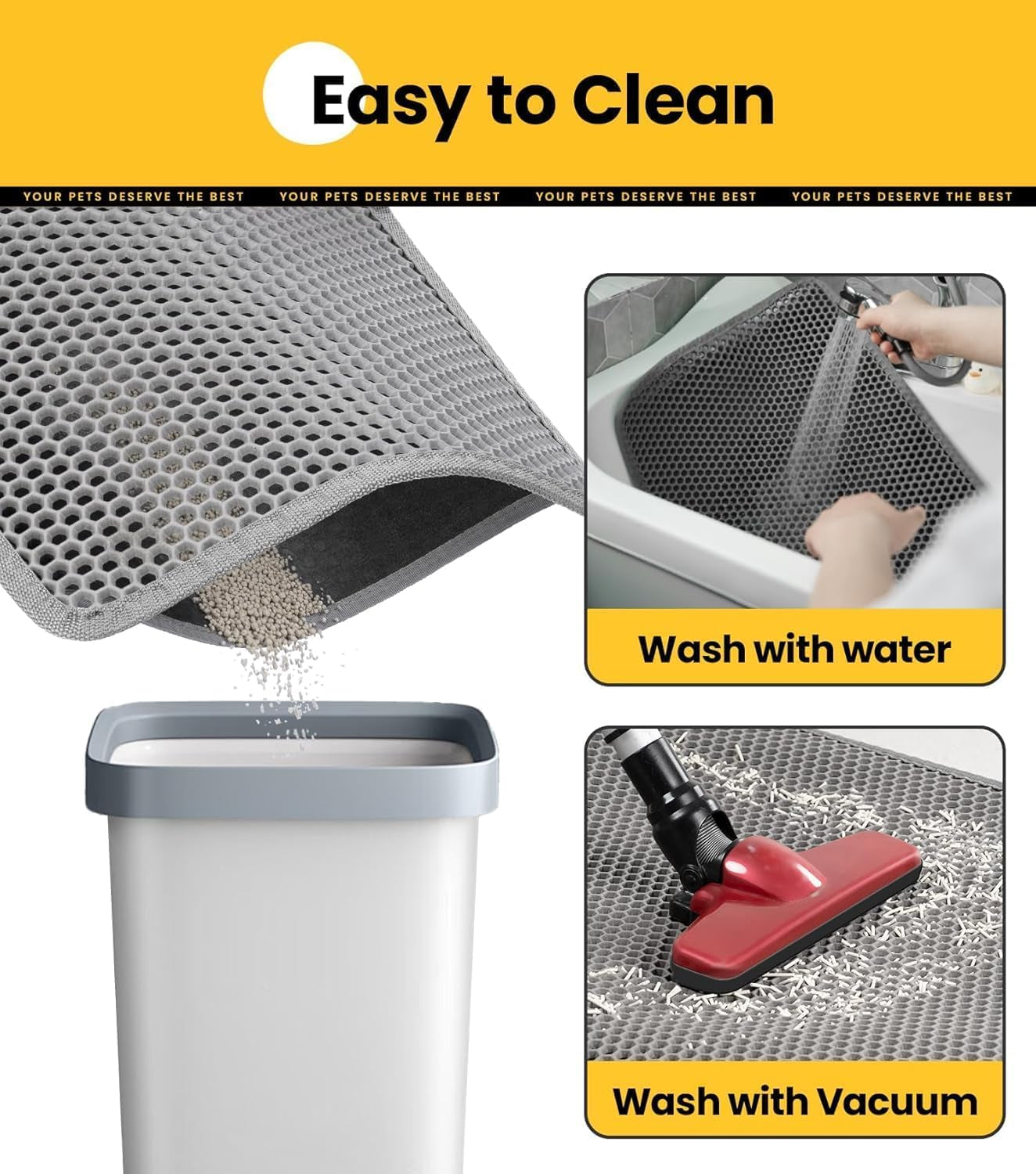 Cat Litter Mat, 15"X24" Small Double Layer Litter Trapping Mat, Waterproof/Urineproof, Easy to Clean Kitty Litter Mats for Floor, Scatter Control (Grey-1Pack)