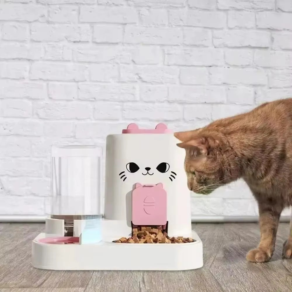 Cat Automatic Feeder Cat Dog Feeding and Water Fountain Drinker Cats Watering Supplies Food Storage Dispenser Pet Accessories