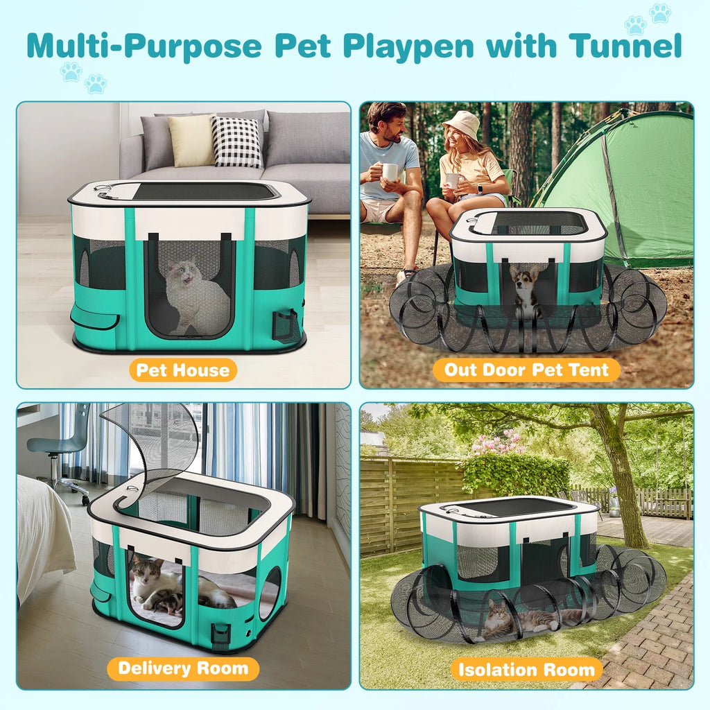 Outdoor Cat Enclosure, Portable Dog Playpen with Removable Tunne, Indoor Outdoor Cat Kennel Tent Crate for Small Animals, L