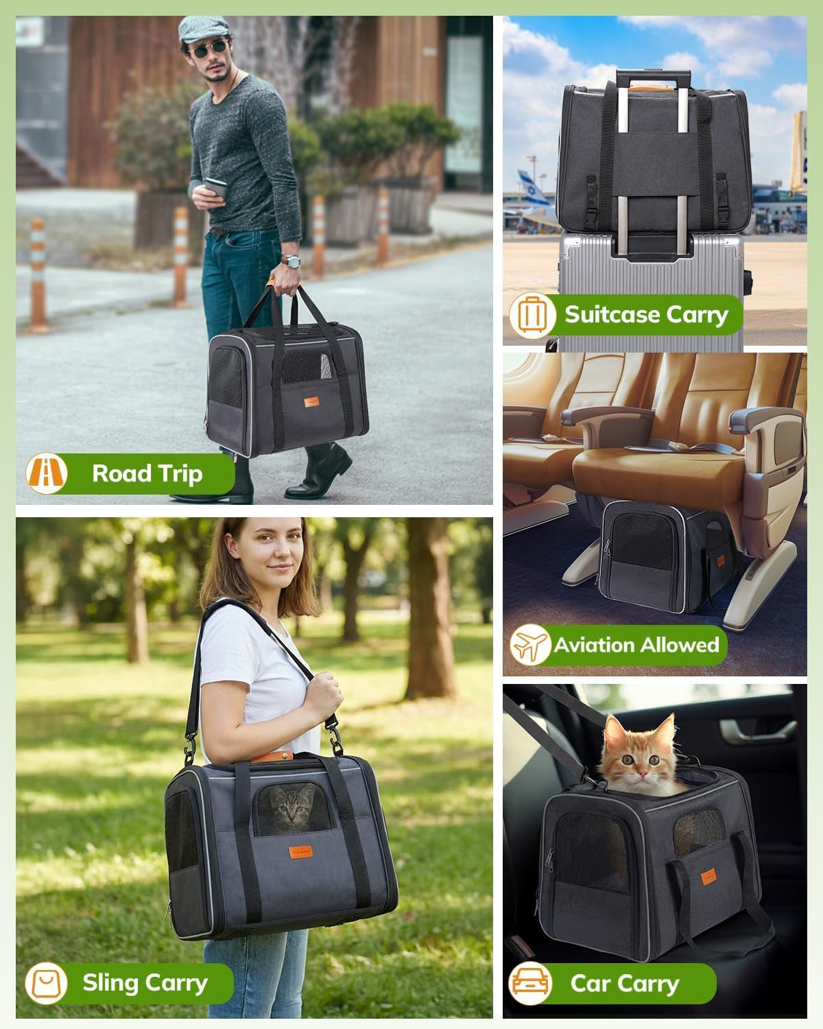 Cat Carrier - Cat Carrier Soft for Medium or Large Cats up to 20Lbs, with Dual-Sided Cushion, Secure Buckle and Foldable Bowl, Dog Carriers for Small Dogs - Pet Carrier (Dark Gray)