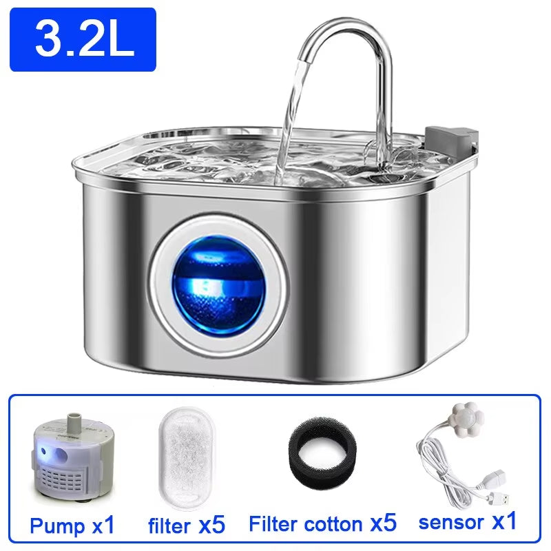 Cat Water Fountain 3.2L Stainless Steel Pet Water Fountain Dog Water Dispenser Automatic Cat Fountain Dog Bowls Cat Products