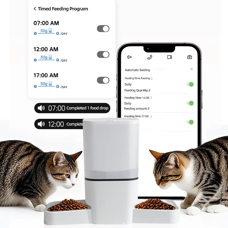 6L WIFI Cat Automatic Feeder, Double Meal Pet Feeder, Cat Food Dispenser That Can Feed 2 Pets at the Same Time, Dog Feeder