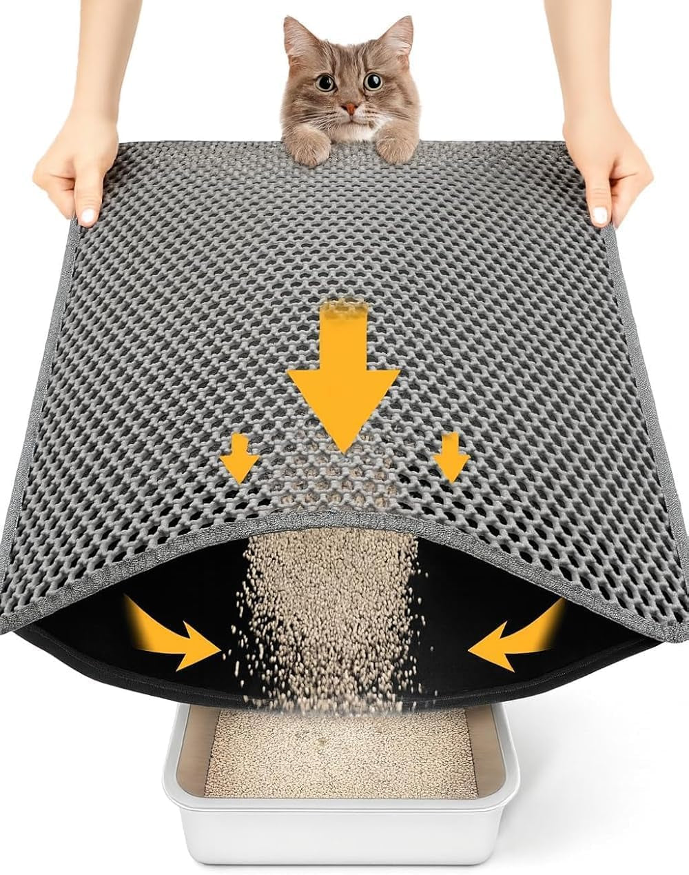 Cat Litter Mat, 15"X24" Small Double Layer Litter Trapping Mat, Waterproof/Urineproof, Easy to Clean Kitty Litter Mats for Floor, Scatter Control (Grey-1Pack)