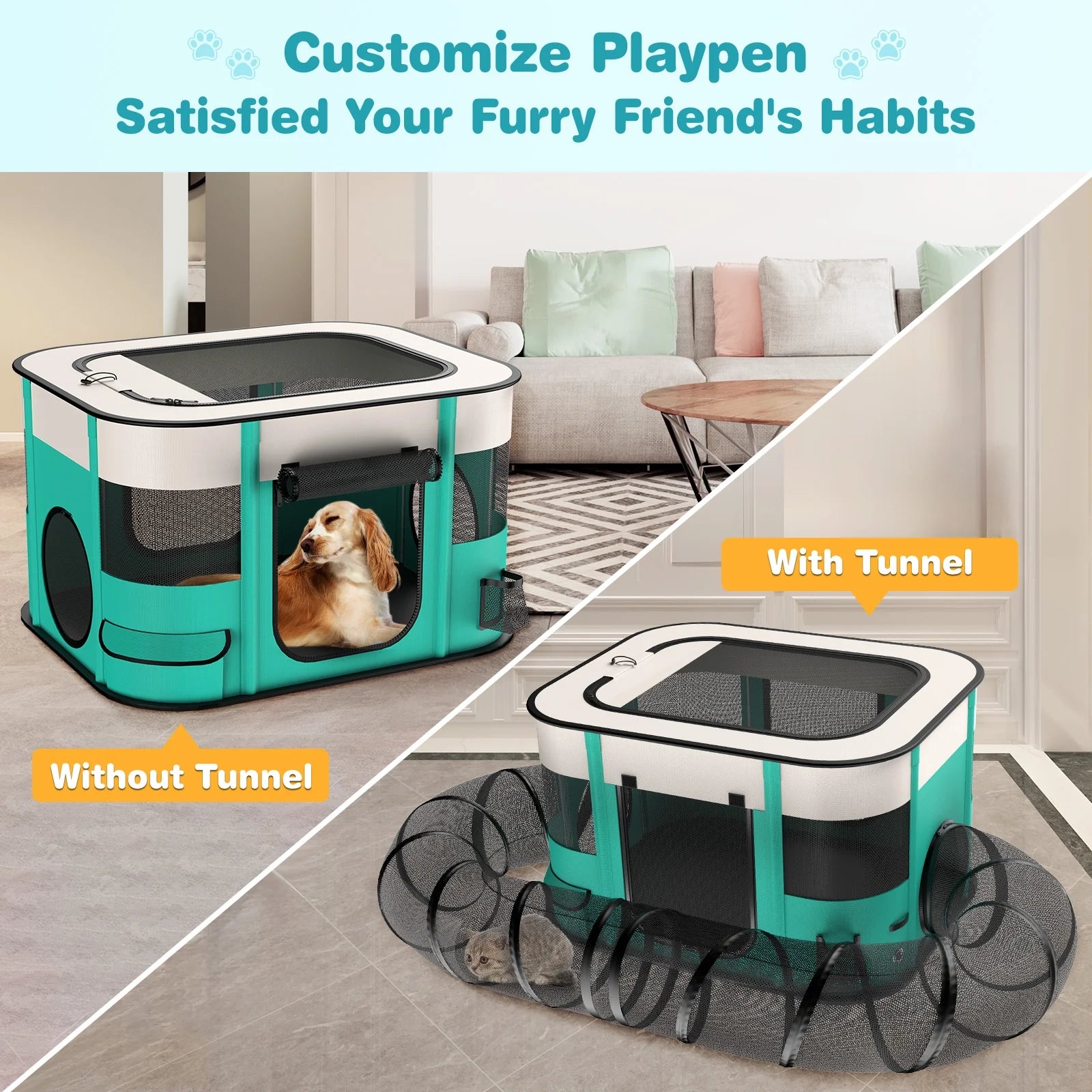 Outdoor Cat Enclosure, Portable Dog Playpen with Removable Tunne, Indoor Outdoor Cat Kennel Tent Crate for Small Animals, L