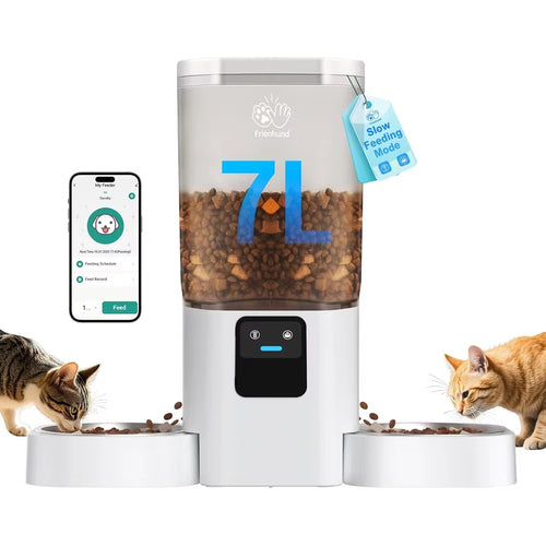 Automatic Cat Feeder for 2 Cats with Slow Feed, Dual Dog Feeder with 5G, Cat Food Dispenser with APP Control for Multiple Pets,