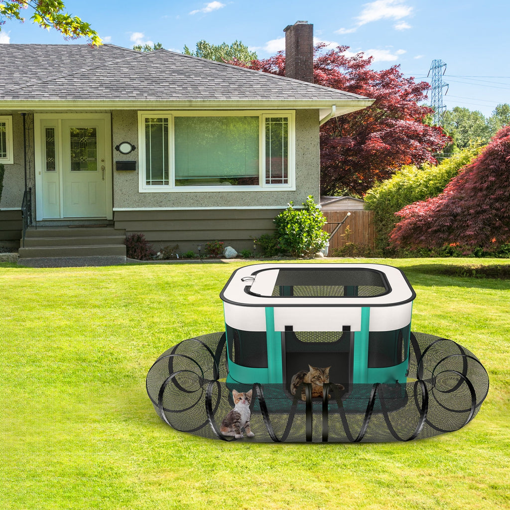 Outdoor Cat Enclosure, Portable Dog Playpen with Removable Tunne, Indoor Outdoor Cat Kennel Tent Crate for Small Animals, L