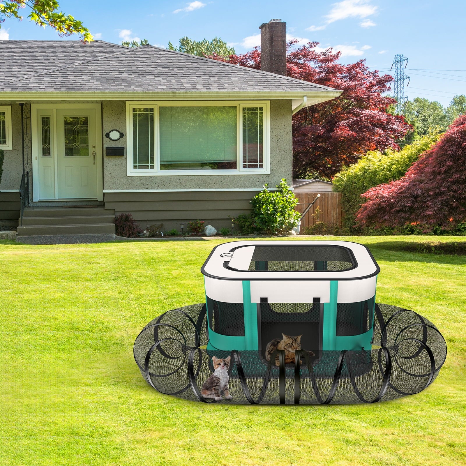 Outdoor Cat Enclosure, Portable Dog Playpen with Removable Tunne, Indoor Outdoor Cat Kennel Tent Crate for Small Animals, L
