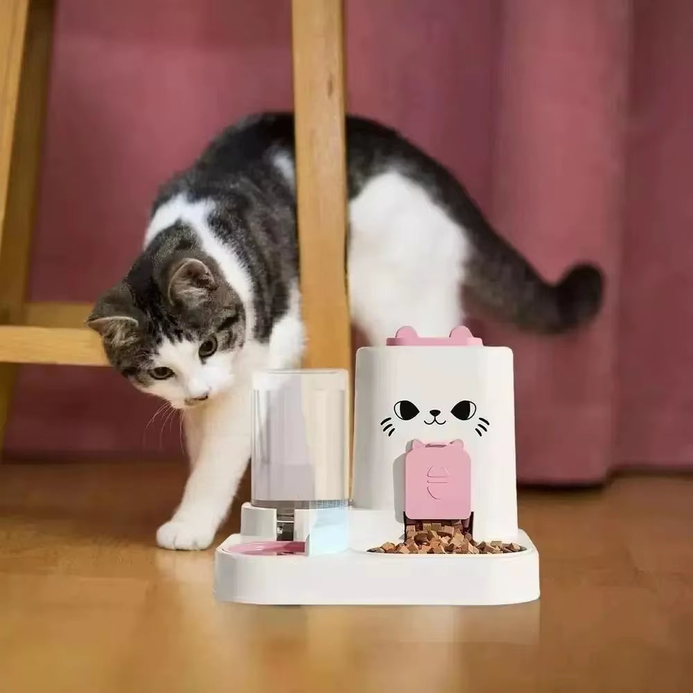 Cat Automatic Feeder Cat Dog Feeding and Water Fountain Drinker Cats Watering Supplies Food Storage Dispenser Pet Accessories
