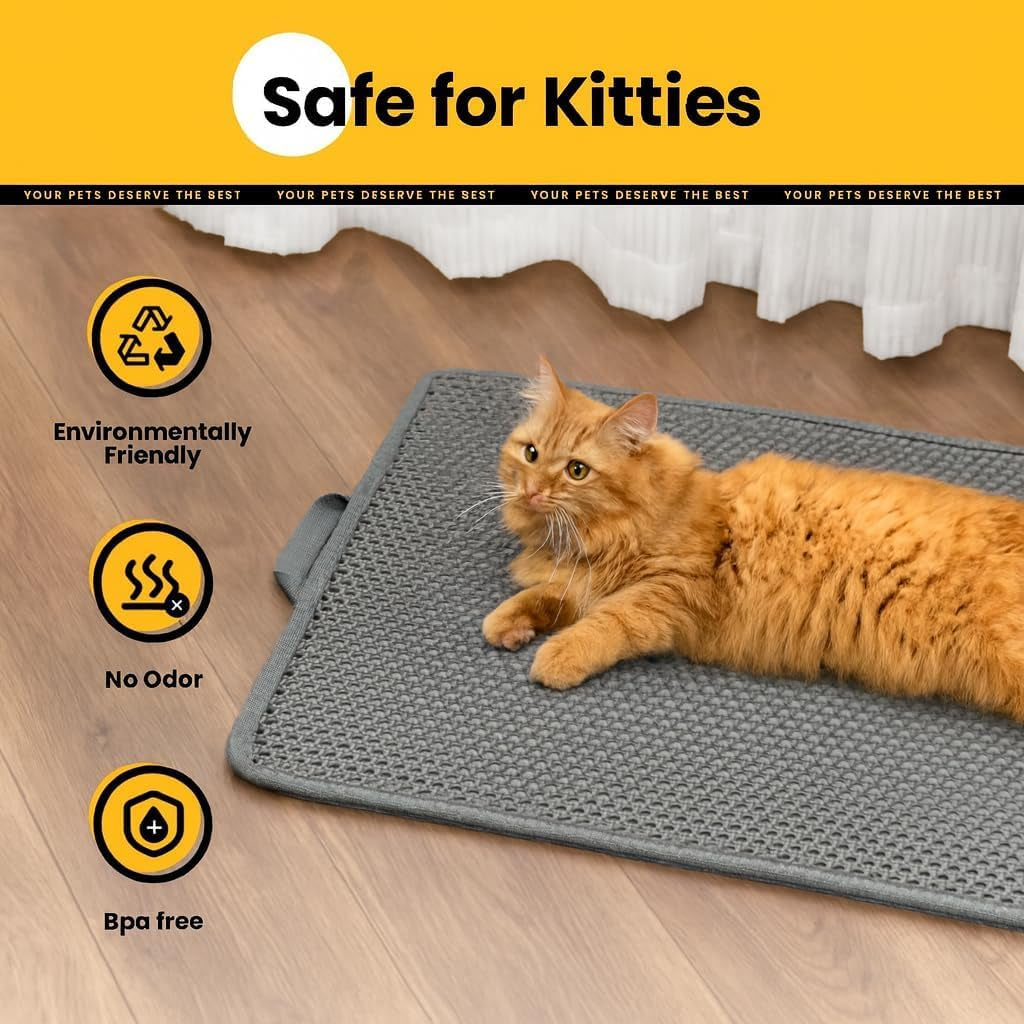 Cat Litter Mat, 15"X24" Small Double Layer Litter Trapping Mat, Waterproof/Urineproof, Easy to Clean Kitty Litter Mats for Floor, Scatter Control (Grey-1Pack)