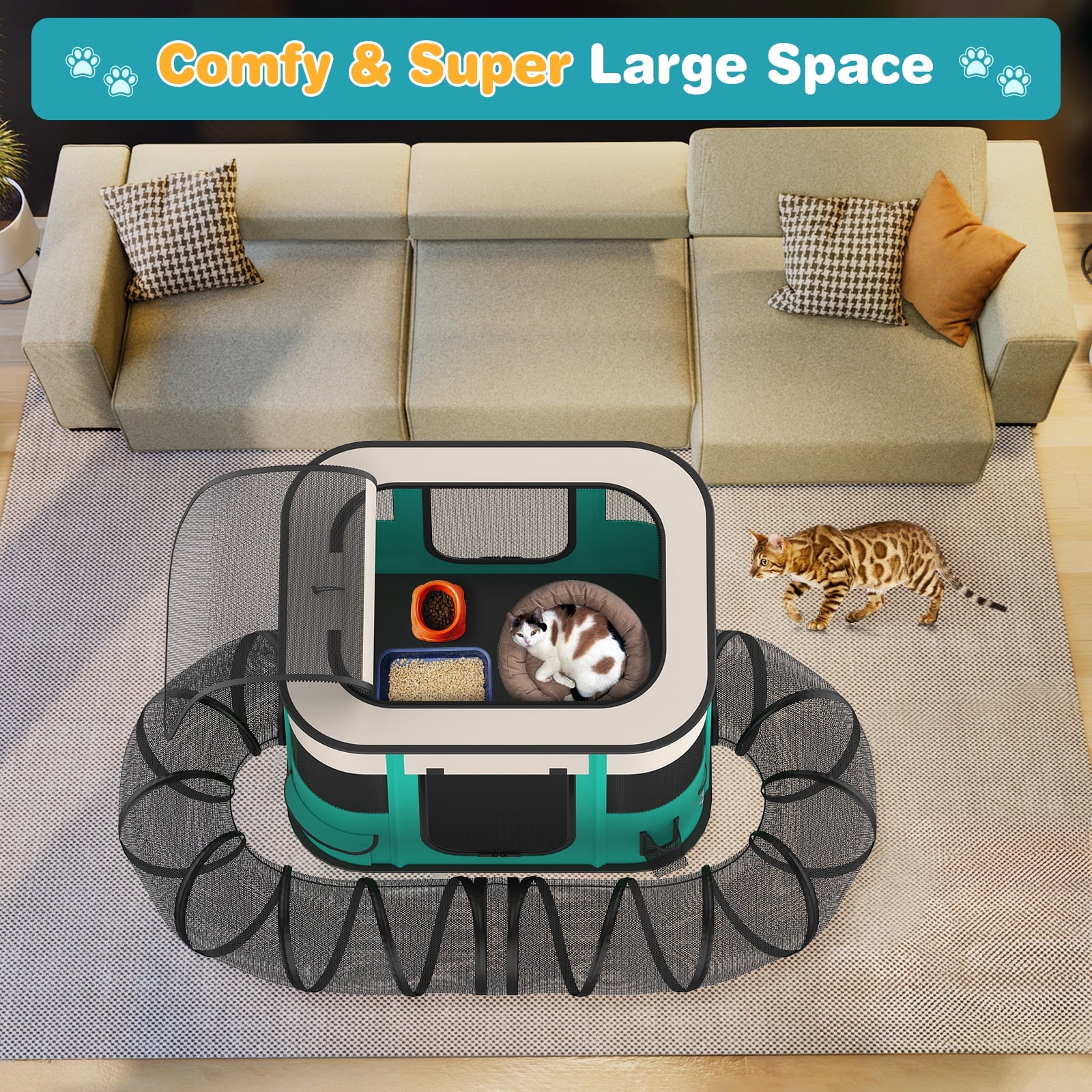 Outdoor Cat Enclosure, Portable Dog Playpen with Removable Tunne, Indoor Outdoor Cat Kennel Tent Crate for Small Animals, L