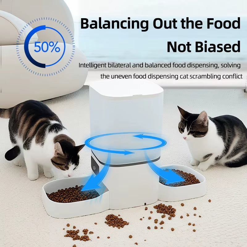 6L WIFI Cat Automatic Feeder, Double Meal Pet Feeder, Cat Food Dispenser That Can Feed 2 Pets at the Same Time, Dog Feeder