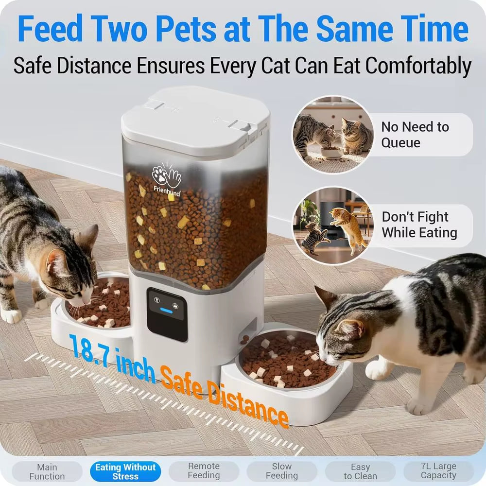 Automatic Cat Feeder for 2 Cats with Slow Feed, Dual Dog Feeder with 5G, Cat Food Dispenser with APP Control for Multiple Pets,