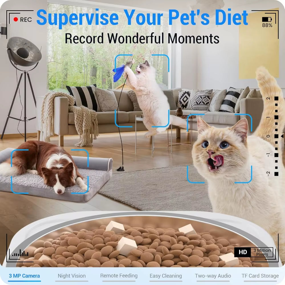 Automatic Cat Feeder with 2K Camera: 5G Wifi Automatic Dog Feeder with Night Vision,Cat Food Dispenser with 7L Large Food Storag