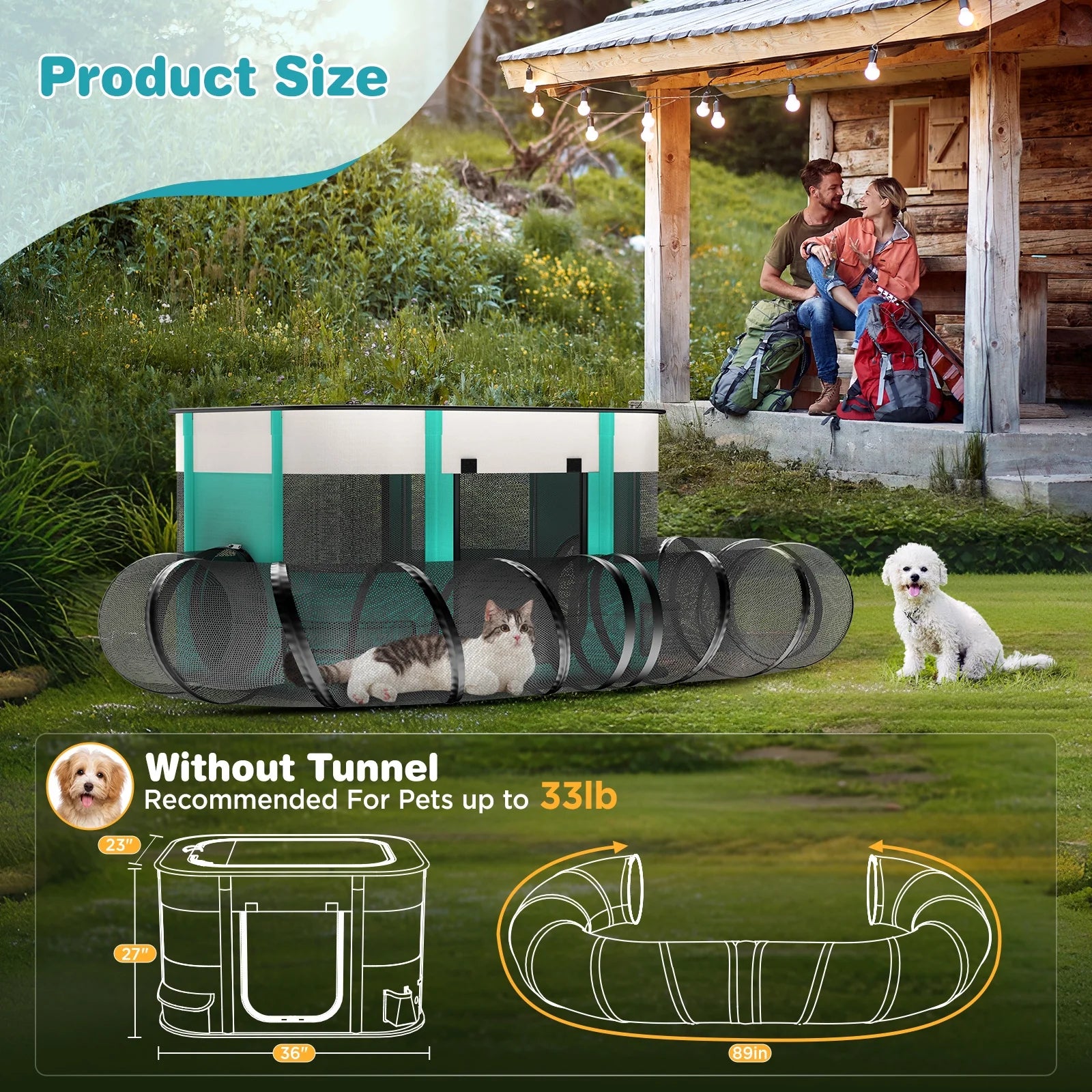 Outdoor Cat Enclosure, Portable Dog Playpen with Removable Tunne, Indoor Outdoor Cat Kennel Tent Crate for Small Animals, L