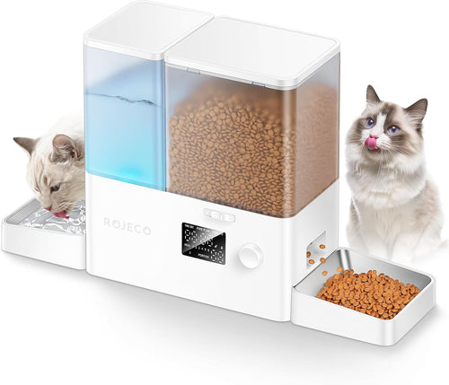 Automatic Cat Feeder and Water Dispenser,36Cups/8.5L 2-In-1 Stainless Steel Bowls Large Capacity Cat Food Dispenser and Gravity Water Fountain for Cats Small Dogs Puppies Kittens Pets