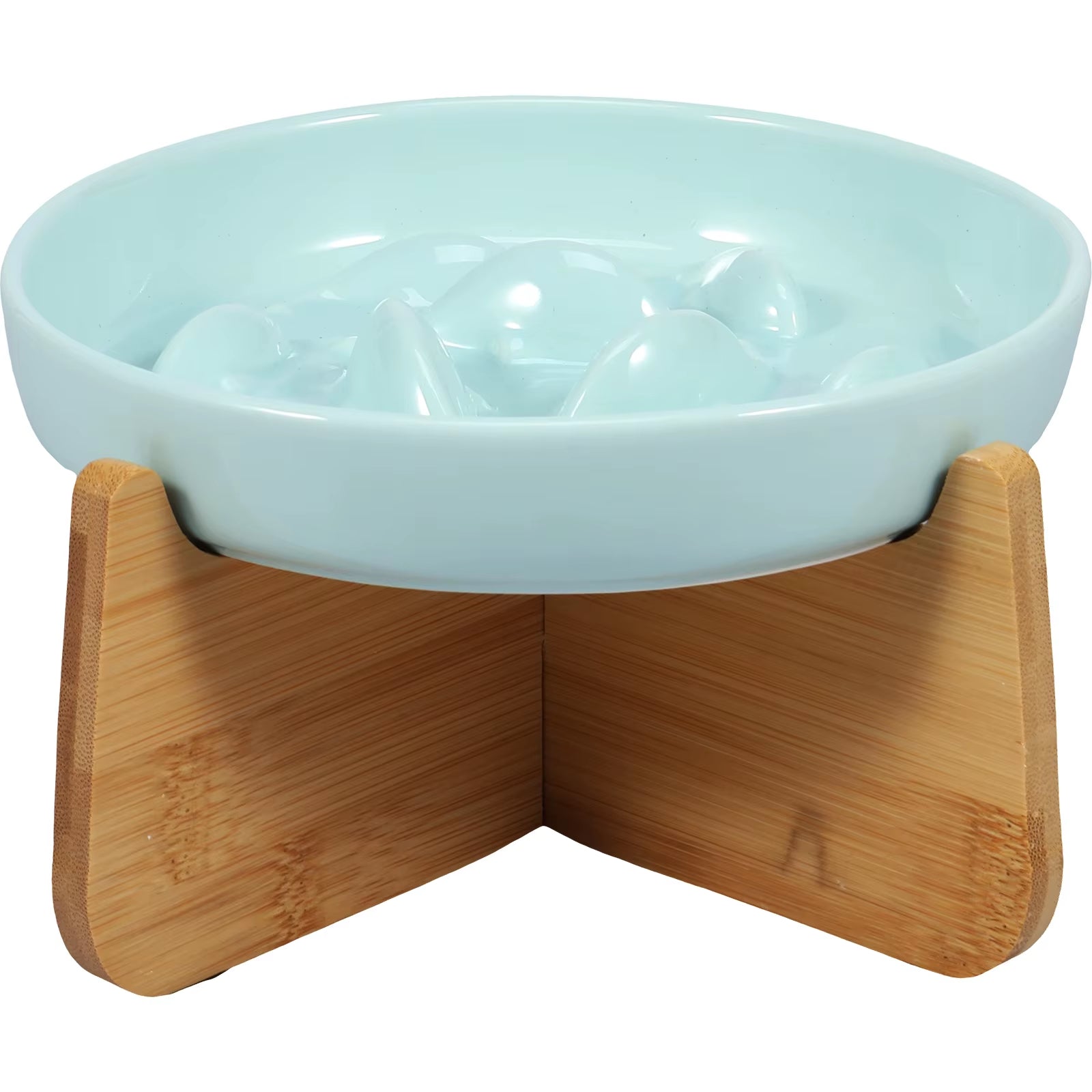 Raised Cat Bowl Elevated Cat Bowls with Wood Stand Ceramic Slow Feeder Bowl Cat Feeding Bowl anti Vomiting Cat Food Bowl Non-Sli