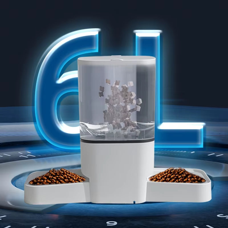 6L WIFI Cat Automatic Feeder, Double Meal Pet Feeder, Cat Food Dispenser That Can Feed 2 Pets at the Same Time, Dog Feeder